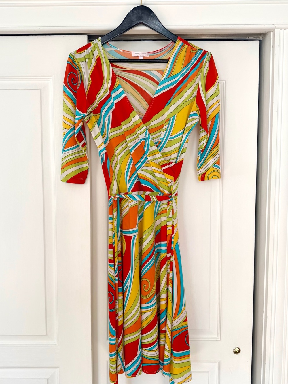 Vintage Romeo & Juliet Couture Multicolor Swirl Midi Wrap Dress